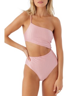 O'Neill Juniors' Mizi Asymmetric Ribbed Metallic One-Piece Swimsuit - Rose