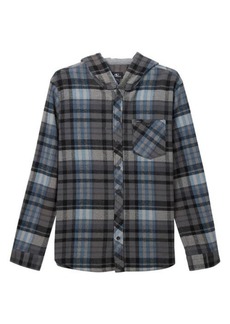 O'Neill Kids' Clayton Plaid Cotton Hooded Shirt Jacket in Graphite at Nordstrom