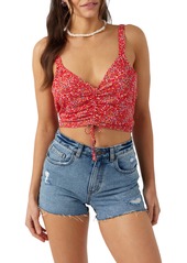 O'Neill Kiko Ditsy Floral Ruched Crop Tank in Red Hot at Nordstrom Rack