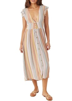 O'Neill Rainey Stripe Flutter Sleeve Midi Dress
