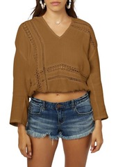 O'Neill Renata Lace Inset Hooded Cotton Gauze Top in Chipmunk at Nordstrom
