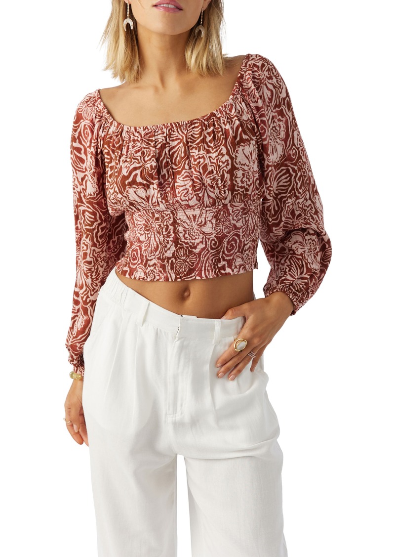 O'Neill Scottie Floral Smocked Waist Crop Top in Rustic Brown at Nordstrom Rack
