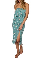 O'Neill Strapless Ruffle Midi Dress in Teal at Nordstrom