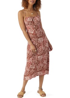 O'Neill Taya Floral Midi Dres in Rustic Brown at Nordstrom Rack