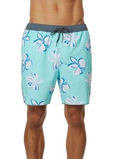 O'Neill Urchin Volley Floral Print Swim Trunks in Turquoise at Nordstrom