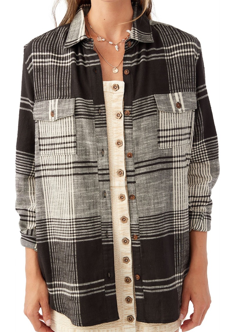 O'Neill Women's Brooks Flannel Oversized Shirt, Medium, Gray