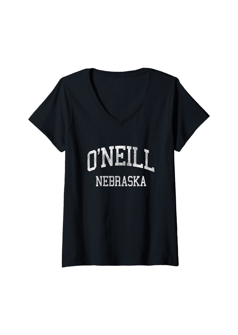 Womens O'Neill Nebraska NE Vintage Athletic Sports Design V-Neck T-Shirt