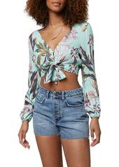 O'Neill Zoelle Tie Front Crop Top in Beach Glass at Nordstrom