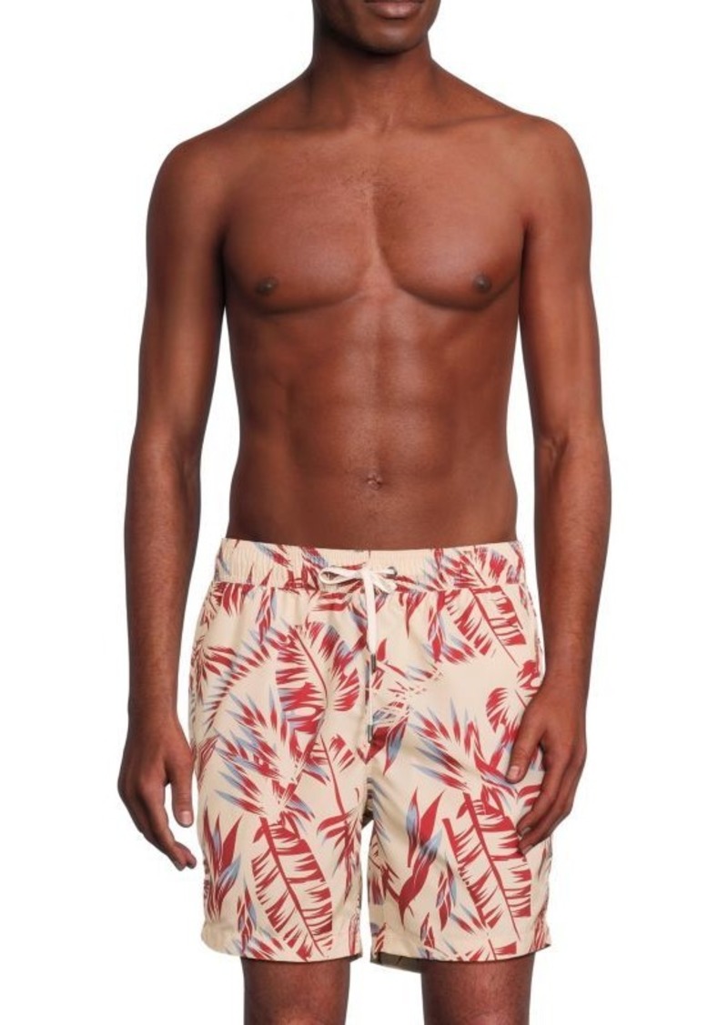 Onia Charles Leaf Print Drawstring Swim Shorts