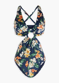 Onia - Cutout floral-print swimsuit - Blue - XS