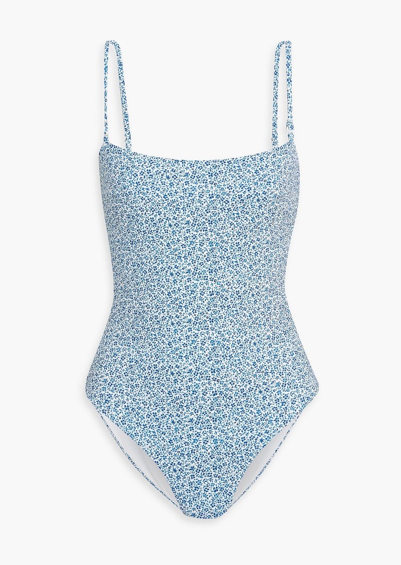 Onia - Estelle cutout floral-print swimsuit - Blue - XS