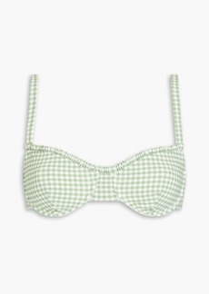 Onia - Marilyn gingham stretch-seersucker underwired bikini top - Green - L