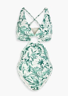 Onia - Marisol cutout ring-embellished printed swimsuit - Green - XS