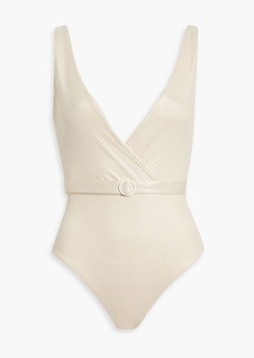 Onia - Michelle wrap-effect belted stretch-seersucker swimsuit - White - XS