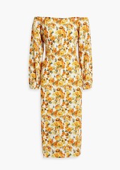 Onia - Off-the-shoulder shirred floral-print linen-blend midi dress - Orange - XS