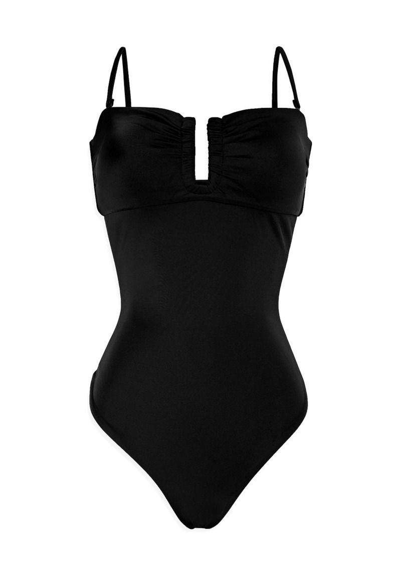 Onia - Pauline cutout gathered swimsuit - Black - XS
