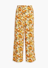 Onia - Shirred floral-print linen-blend wide-leg pants - Orange - M