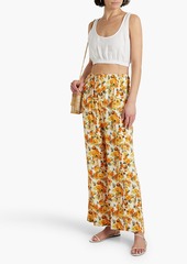 Onia - Shirred floral-print linen-blend wide-leg pants - Orange - XS