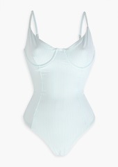 Onia - Striped stretch-seersucker swimsuit - Blue - XS