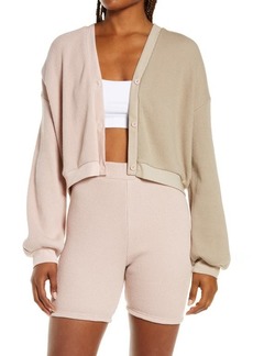 Onia Color Block Waffle Knit Cardigan in Blush/Sage at Nordstrom