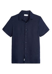 Onia Samuel Short Sleeve Linen Button-Up Shirt in Navy at Nordstrom
