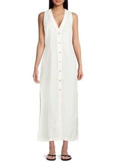 Onia V-neck Linen Blend Cover Up Dress