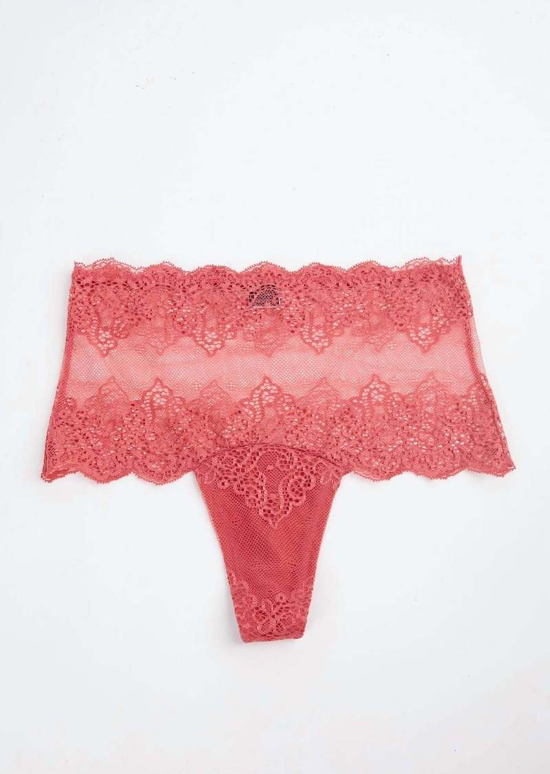Only Hearts So Fine Lace High Cut Thong In Guava
