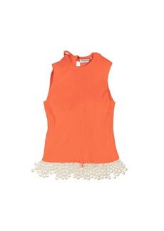 Opening Ceremony Orange Cotton Knit Beaded Open Back Top