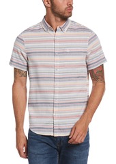 Original Penguin Stripe Short Sleeve Button-Down Shirt in Hot Coral at Nordstrom