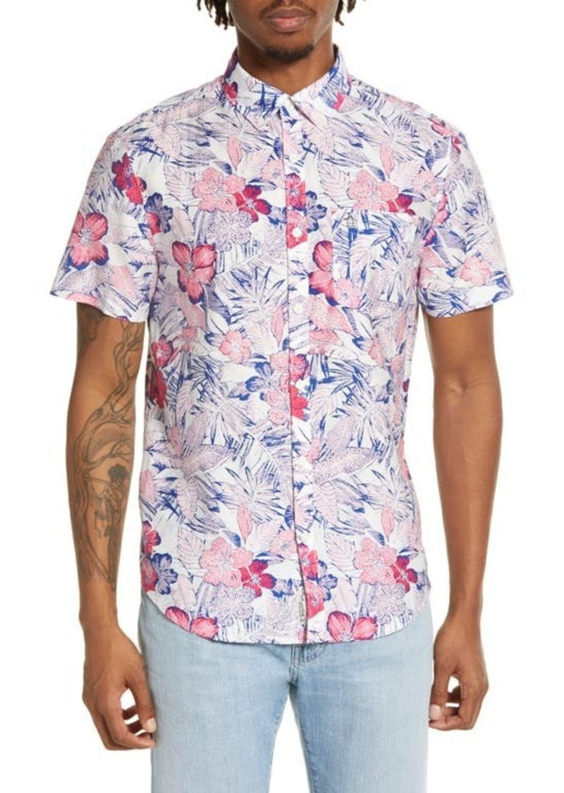 Original Penguin Floral Short Sleeve Lyocell & Cotton Button-Down Shirt in Raspberry Sorbet at Nordstrom