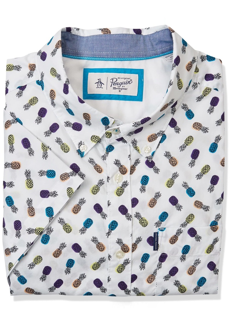 Original Penguin Men's Pineapple Print Short Sleeve Button-Down Shirt   Large