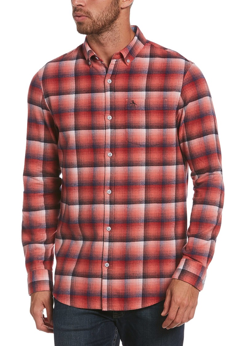 Original Penguin Men's Plaid Herringbone Long Sleeve Button-Down Shirt  XX Large