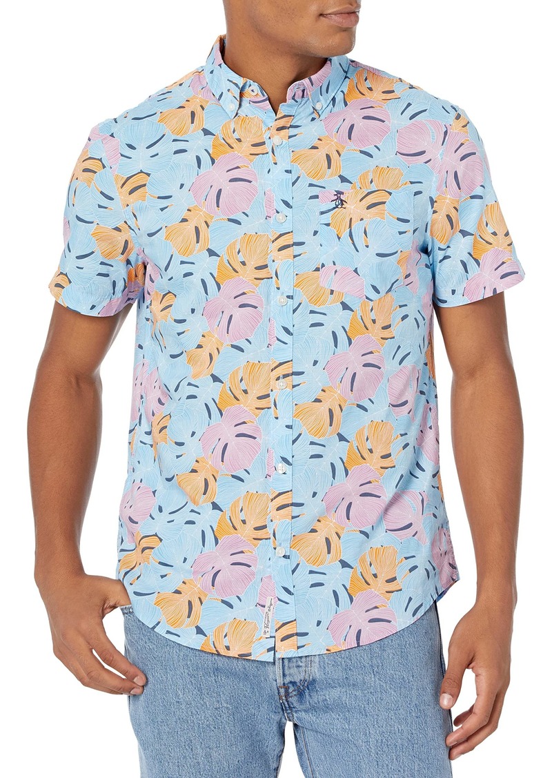 Original Penguin Men's WVN Short Sleeve Trpcl Floral Shirt