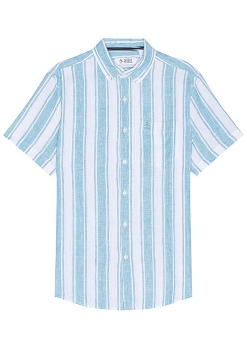 Original Penguin Vertical Stripe Short Sleeve Linen Shirt