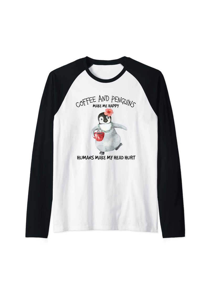 Penguin And Coffee Make Me Happy Raglan Baseball Tee