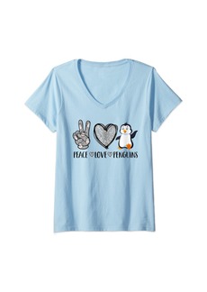 Original Penguin Womens Peace Love Penguin Penguin Lover V-Neck T-Shirt
