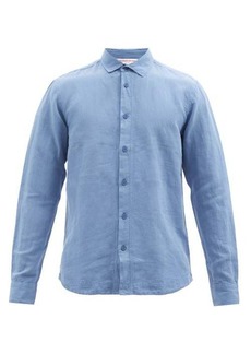 Orlebar Brown - Giles Spread-collar Linen-blend Poplin Shirt - Mens - Blue