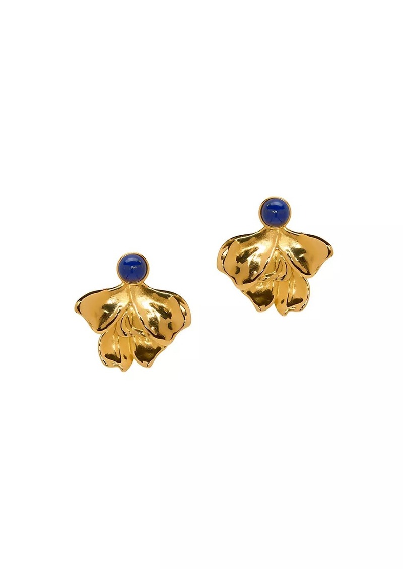 Oscar de la Renta 24K-Gold-Plated & Lapis Paste Smooth Petal Clip-On Earrings