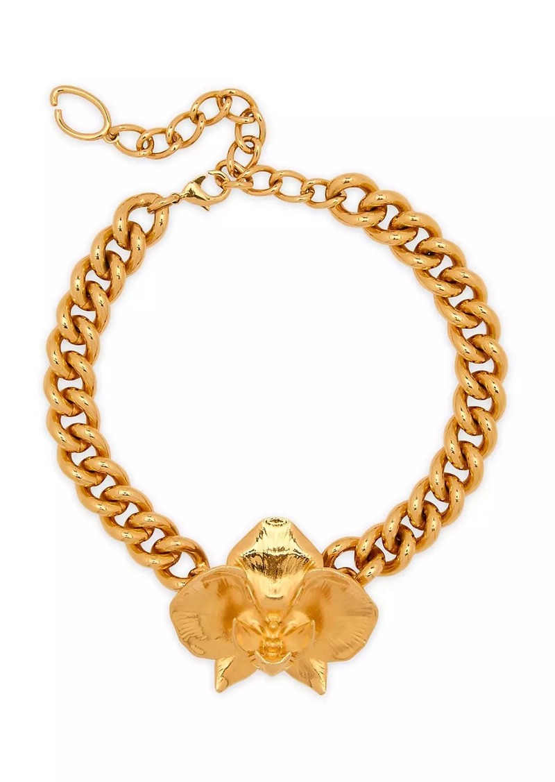 Oscar de la Renta 24K-Gold-Plated Cuban Link & Orchid Necklace