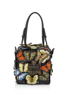 Oscar de la Renta Alibi Butterfly-Embroidered Leather Cube Bag