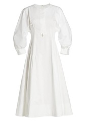 Oscar de la Renta Bubble-Sleeve Cotton Midi Dress
