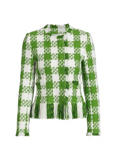 Oscar de la Renta Checkered Tweed Fringe Jacket