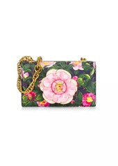 Oscar de la Renta Classic Tro Camellia Print Leather Shoulder Bag