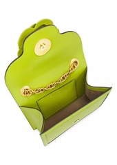 Oscar de la Renta Classic Tro Flower Appliqué Leather Shoulder Bag
