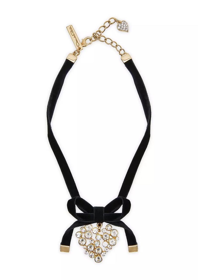 Oscar de la Renta Clover Crystal & Velvet Ribbon Bow Necklace