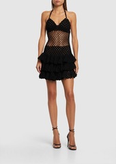 Oscar de la Renta Cotton Crochet Halter Neck Mini Dress