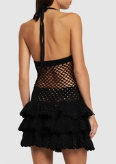 Oscar de la Renta Cotton Crochet Halter Neck Mini Dress