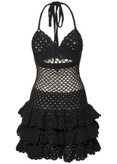 Oscar de la Renta Cotton Crochet Halter Neck Mini Dress