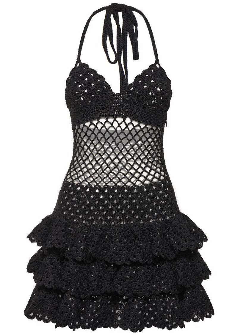 Oscar de la Renta Cotton Crochet Halter Neck Mini Dress