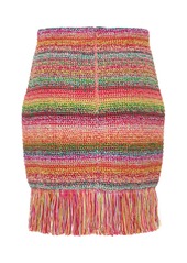 Oscar de la Renta Cotton Crochet Knit Mini Skirt W/fringes